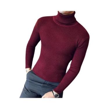 Imagem de Suéter Masculino Slim Fit De Gola Alta, Pulôver De Inverno Quente Em A