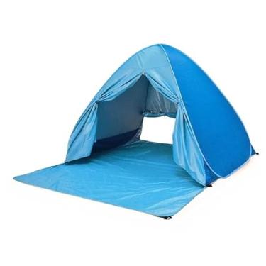 Imagem de Barraca de Praia Automática Pop Up UV50+ 200x165x130cm Tenda Portátil com Proteção Solar para Camping e Praia (Azul com cortina de porta)