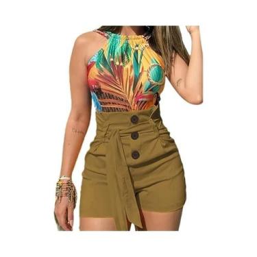 Imagem de Y2K Solid Button Front Shorts Tie Cintura Praia Verão Shorts de cintur