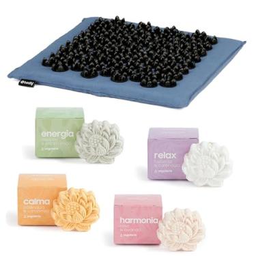 Imagem de YOGATERIA Kit Ritual para os Pés | Massageador Tapete de Acupressão Acupuntura e Kit Escalda Pés Efervescente (Azul)