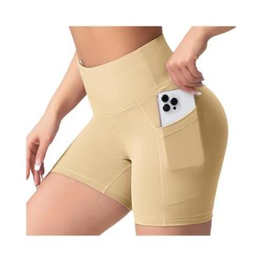 Imagem de Shorts De Yoga De Cintura Alta Para Mulheres Com Bolsos, Modelagem Que
