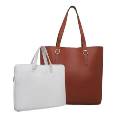 Imagem de Kit Bolsa Sacola + Pasta para Notebook 14 a 17 Polegadas com Alça, Bolsa Grande para Trabalho Estudo Viagem(Pasta Branca + Sacola Caramelo)