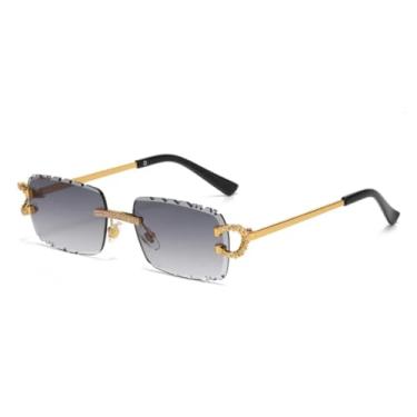 Imagem de Óculos de Sol Femininos de Luxo Sem Armação com Detalhes Personalizados e Armação de Diamantes, Óculos Masculinos com Proteção UV400 (Cinza Dourado)