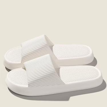 Imagem de Sandálias deslizantes masculinas de EVA, chinelos antiderrapantes confortáveis com sola grossa, chinelos internos e externos resistentes ao odor para casa, academia, banheiro, piscina, Branco, 41