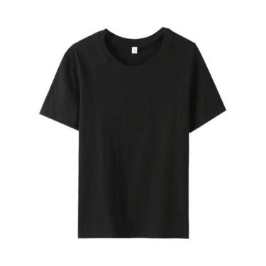 Imagem de Camiseta Feminina Preta E Branca De Algodão, Manga Curta, Decote Redon