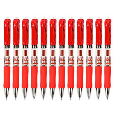 Imagem de Conjunto de canetas Rollerball de 12 unidades antiderrapante Soft Alça de borracha Press On Tipo Canetas de escrita de ponta fina de 0,5 mm para alunos de escola de escritório (Vermelha)