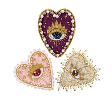 Imagem de 3Styles Remendos com contas de coração e olhos turcos, aplique de strass, aplique de lantejoulas para costurar no amor com pérolas, apliques de coração de cristal feitos à mão para roupas, jeans