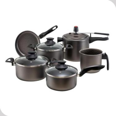 Imagem de Conjunto de Panelas 6 Peças Prestige com Tampa de Vidro Grafite  Marco