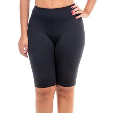 Imagem de Bermuda Plus Size Suplex Wolfox Cintura Alta Feminina, Mulher, Preto, 