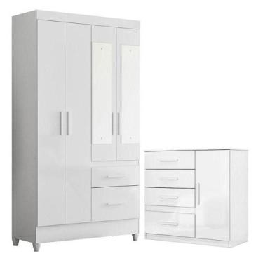 Imagem de Guarda Roupa Solteiro Madri Com Espelho E Cômoda Vênus Branco - Moval 