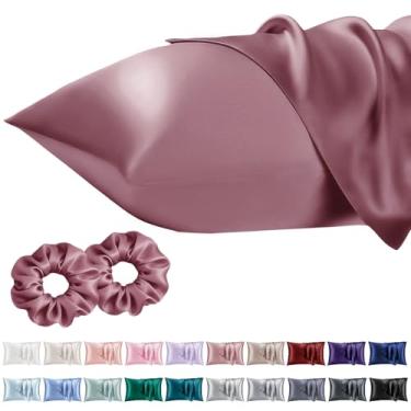 Imagem de Vielit Fronha de cetim padrão para cabelo, 2 peças, semelhante a fronhas de seda, mais fácil de cuidar do que fronha de seda, presentes para mulheres e homens, rosa empoeirado, 50 x 66 e fecho de