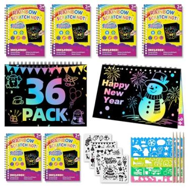 Imagem de HXDOGSP Arte de raspar para crianças: pacote com 36 lembrancinhas de festa de papel arco-íris - Caderno de artesanato adequado para presentes de aniversário/kit de artesanato escolar/prêmios de sala