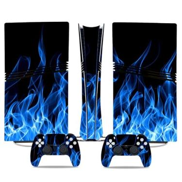 Imagem de Película de decalque para disco Ps5, capa adesiva de vinil de corpo inteiro para console e controle PlayStation 5 (edição de disco PS5, Blue Lightning) (fogo, PS5 Pro Digital)