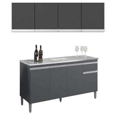 Imagem de Balcão de Pia Tatiane 145 cm e Armário AÃ:copyright:reo AndrÃ:copyright:ia 4 Portas 160 cm Cinza Fosco - AJL