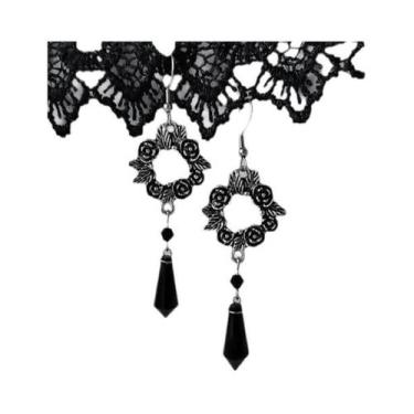 Imagem de Brincos Pendentes De Rosa Negra Gótica De Vampiro E Bruxa Para Mulhere