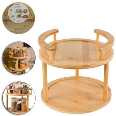 Imagem de Porta Tempero Prateleira Dupla Giratória De Bambu - FWB