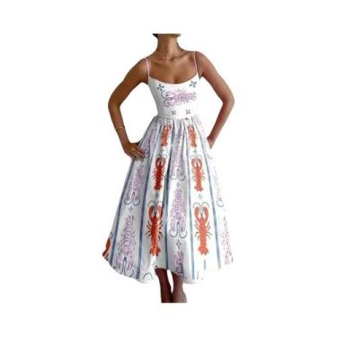 Imagem de Vestido Maxi Estampado Com Peixes Do Oceano Azul Para Mulheres, Sexy, 