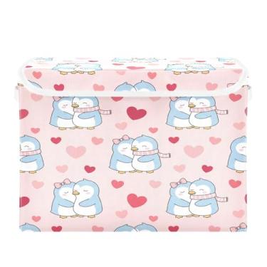 Imagem de Wassud Cestos de armazenamento dobráveis com tampas, lindos pinguins, cestas organizadoras de tecido dobrável para armário, decoração sazonal de casa 40 x 30 x 30 cm