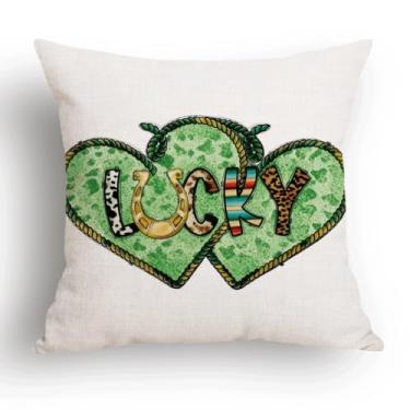 Imagem de Capa de almofada Lucky Clover Dia de São Patrício – 45,7 x 45,7 cm – Design de trevo e ferradura, decoração irlandesa para sofá, sofá, quarto, sala de estar