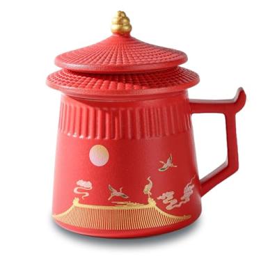 Imagem de Xícara de chá com infusor e tampa, canecas de infusão de cerâmica de 420 ml, caneca infusora de infusão de infusão de viagem canecas grandes de difusores de xícara de chá com coador fino e alça