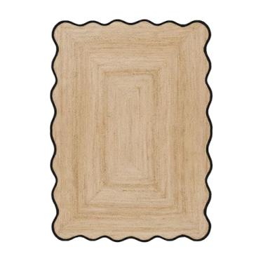 Imagem de Chouhan International Tapete de área de juta natural ondulado ondulado, decoração boêmia tapete tecido à mão, tapetes boho trançados naturais para casa de fazenda (preto-10 x 15 m)