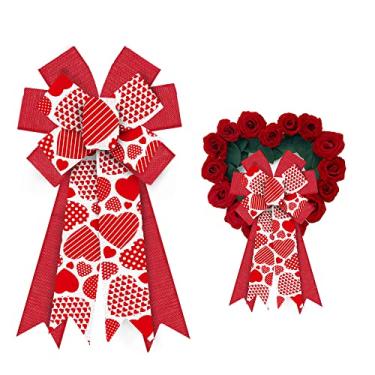 Imagem de Grandes laços de dia dos namorados para grinalda, coração vermelho, laço de dia dos namorados para porta da frente, decoração de dia dos namorados, laços de guirlanda para decoração de festa