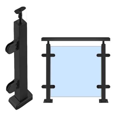 Imagem de Poste de corrimão quadrado de aço inoxidável preto para balaustrada interna/externa - poste médio/canto/final, alturas de 24 a 39,3 polegadas, acabamento cinza raso, durável e elegante