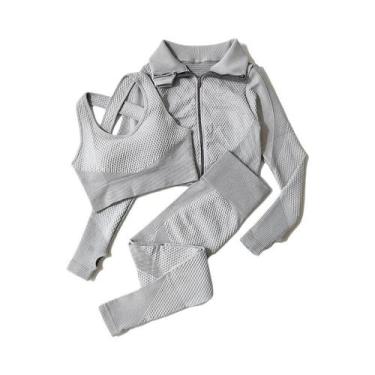 Imagem de Conjunto De Yoga Sem Costura Feminino 2/3 Peças Com Top Cropped De Man