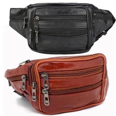 Imagem de Pochete De Couro Feminina E Masculino Bolsa De Cintura Motoboy Caramel