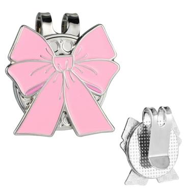 Imagem de Marcador de bola de golfe com laço rosa, marcador magnético de bola de golfe, clipe de chapéu, acessório de decoração bonito magnético forte para bolsa de golfista, chapéu feminino e masculino