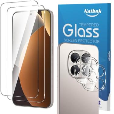 Imagem de Natbok Pacote com 2 + 2 protetores de tela para Xiaomi Redmi Note 15 Pro 5G com protetor de lente de câmera, película de vidro temperado 9H, HD transparente resistente a arranhões, sem bolhas para