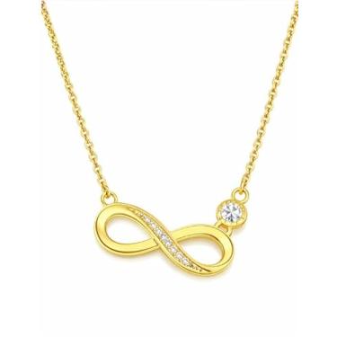Imagem de Colar Infinito Dourado, Pingente Símbolo Infinito, Corrente Delicada, com pedras de Zirconia, Joalheria Feminina