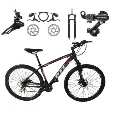 Imagem de Bicicleta Aro 29 Gti Roma Shimano 24v K7 Freio A Disco Hidráulico Garfo Com Trava - Preto-vermelho-branco Tam.15