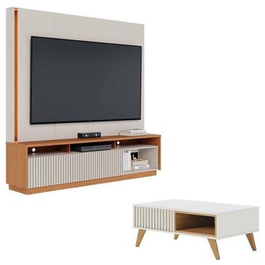 Imagem de Estante Home Theater Jordão Off White Freijó Com Mesa De Centro Jeri Off White Freijó -...