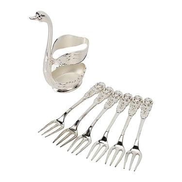 Imagem de Acouto Conjunto de Garfos de Suporte de Base - Talheres de Prata de Alumínio Elegantes Com 6 Garfos Decorativos à Prova de Ferrugem para Frutas e Bebidas