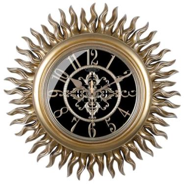 Imagem de Relógio retrô em forma de girassol, relógio de parede americano de luxo leve, relógio de quartzo elegante para sala de estar, fácil de instalar (Cor: A, Tamanho: mostrador árabe)