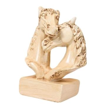 Imagem de Generic Estatueta de Cabeça de Cavalo Dupla, Decoração de Ano Chinês, Ornamento de Mesa para Lareira, Cor de Madeira