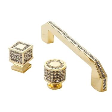 Imagem de CXYFQUUK Puxador de cristal diamante ouro brilhante liga de zinco armário de cozinha e puxadores de gaveta ferragens 2 peças (128 mm)