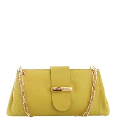 Imagem de Bolsa Feminina Amarela de Ombro Couro Legítimo com Corrente e Bolso Interno Leopoldine-Feminino