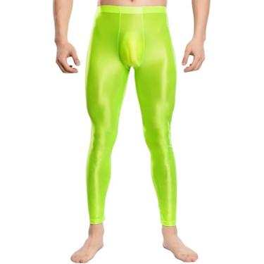 Imagem de SEAUR Calça masculina oleosa de comprimento 9/10 brilhante e elástica para ioga, corrida, treino, M, verde
