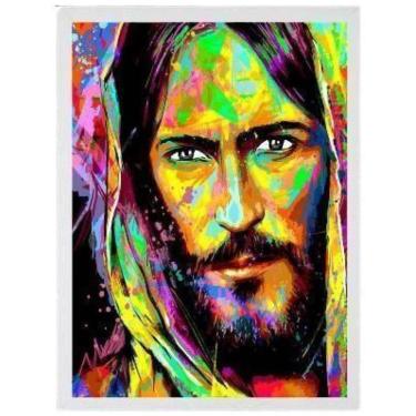 Imagem de Quadro Estilo Pintura Rosto Jesus Moldura Branca 24X18Cm