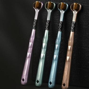 Imagem de escova dental 3 lados curva 360 graus、cerdas ultra finas escova 3 cabeças、kit 2 escovas limpeza completa adulto (4 Pecas de cor aleatória)