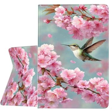 Imagem de ZHJLZQAI Capa para Samsung Galaxy Tab A11+/Tab A9+ 11 polegadas 2025/2023, couro protetor fino, despertar/hibernar automaticamente, suporte de ângulo de visão ajustável. Beija-flor de cerejeira