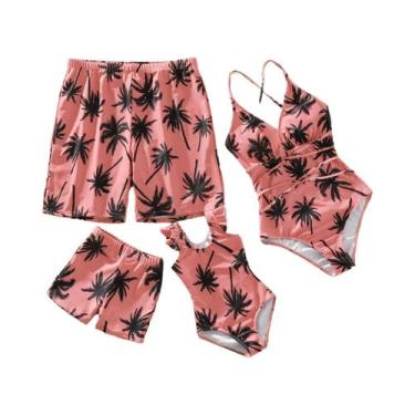 Imagem de Maiô Familiar Com Estampa De Árvore De Coco Rosa PatPat, Com Alças Fin