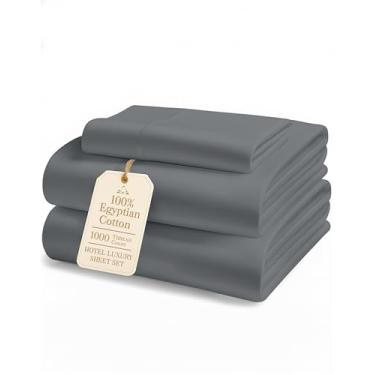 Imagem de LANE LINEN Lençóis de cama de solteiro 100% egípcio de algodão - 1000 fios, macios e confortáveis, sem fiapos, resistente ao desbotamento, resfriamento natural, algodão mercerizado, lençol solteiro