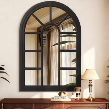 Imagem de Espelho de parede preto, espelho suspenso em arco, moldura de madeira, espelhos decorativos modernos para quarto, sala de estar, entrada, decoração de casa 45 x 66 cm