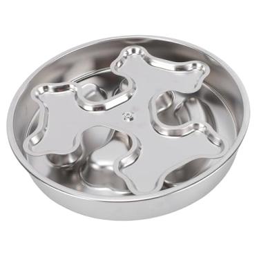 Imagem de Asixxsix Tigela de Alimentação Lenta de Aço Inoxidável, Tigela de Comida para Cães Anti-asfixia e Antiderrapante Com Obstáculos Elevados Canais Espirais para Cães Médios e Grandes para