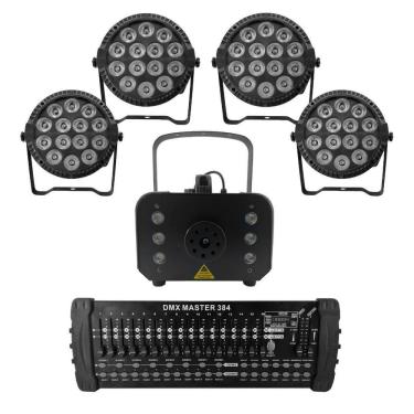Imagem de Kit 4 Par Led Slim + Máquina De Fumaça 1200W + Mesa Dmx 384