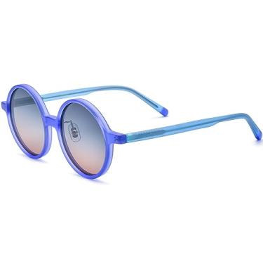 Imagem de HEPIDEM Óculos de sol vintage retrô redondos polarizados acetato para homens com proteção UV UV400, 9265 Azul Cinza, 50-18-150