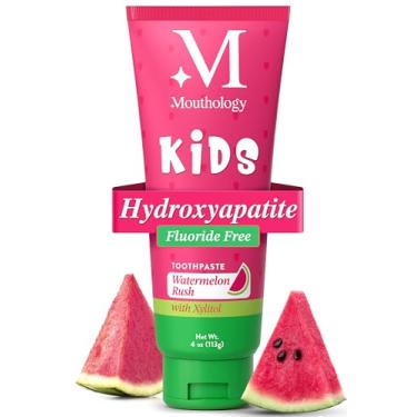 Imagem de Mouthology Pasta de dente infantil de hidroxiapatita sem flúor com xilitol, pasta de dente não tóxica sem flúor para crianças, todas as idades (1-3), (3-6) e (6-12) melancia, 113 g